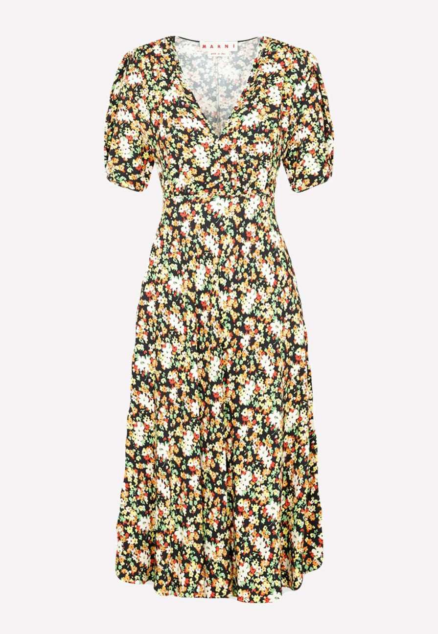 Dresses * | Marni Floral Print Midi Dress Multicolor