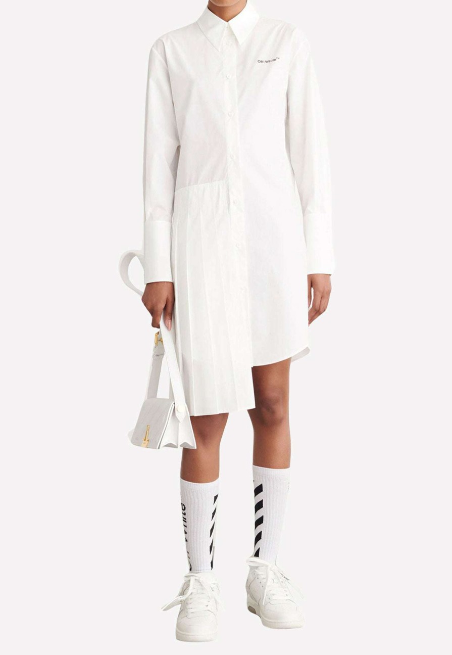 Dresses * | Off-White Diag Asymmetric Shirt Dress White