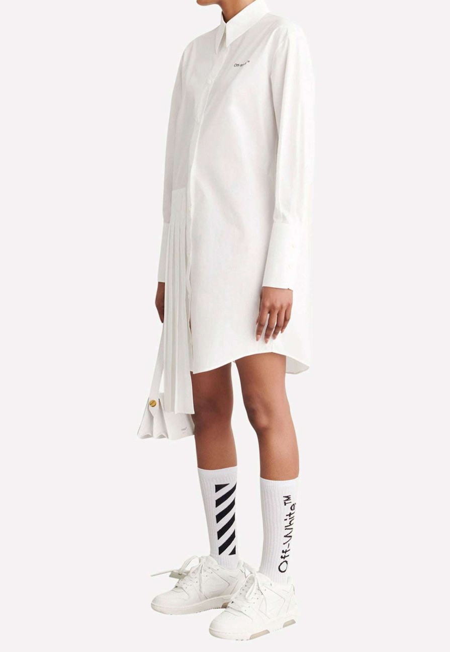 Dresses * | Off-White Diag Asymmetric Shirt Dress White