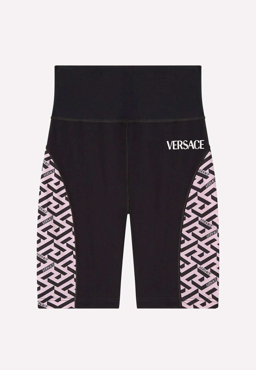 Shorts * | Versace Greca Print Paneled Cycling Shorts Black