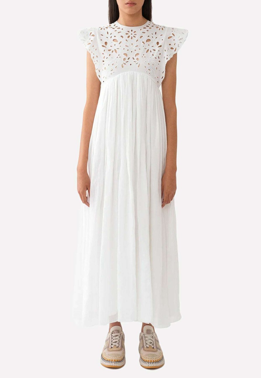 Dresses * | Chloe Empire Ruffled Maxi Dress White