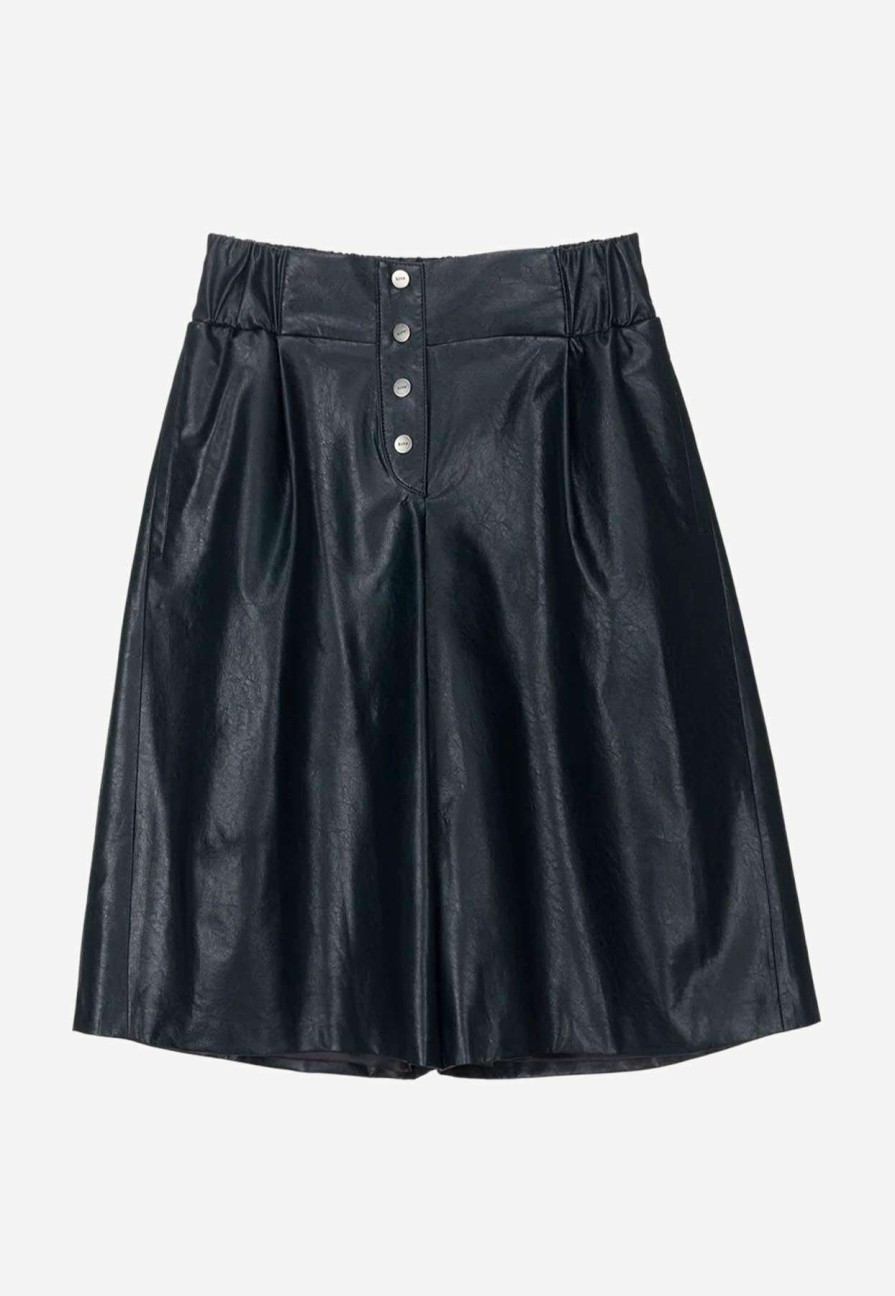 Shorts * | Sjyp Faux Leather Bermuda Shorts Black