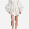 Dresses * | Acler Rusper Belted Mini Dress With Accentuated Sleeves Ivory