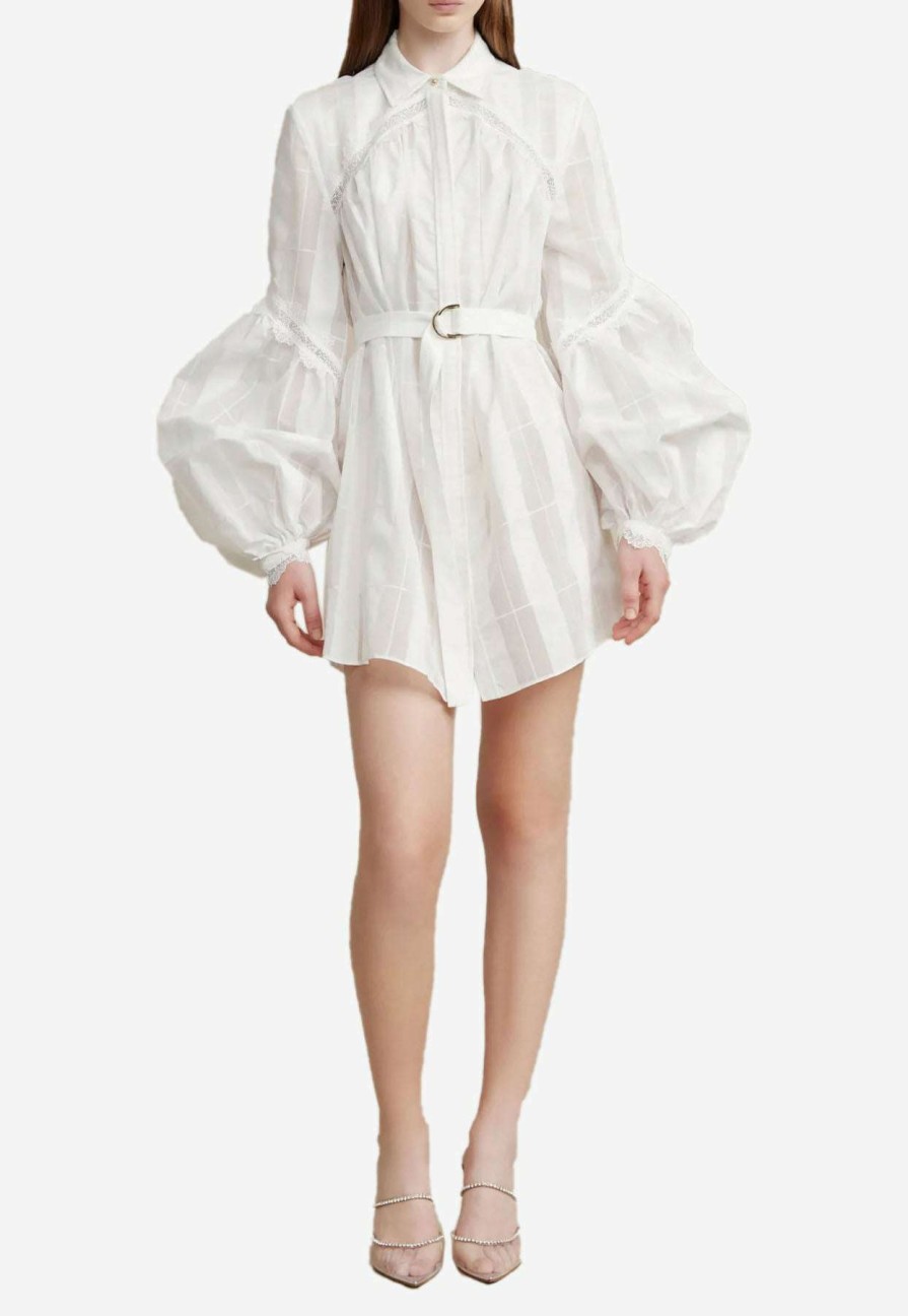 Dresses * | Acler Rusper Belted Mini Dress With Accentuated Sleeves Ivory