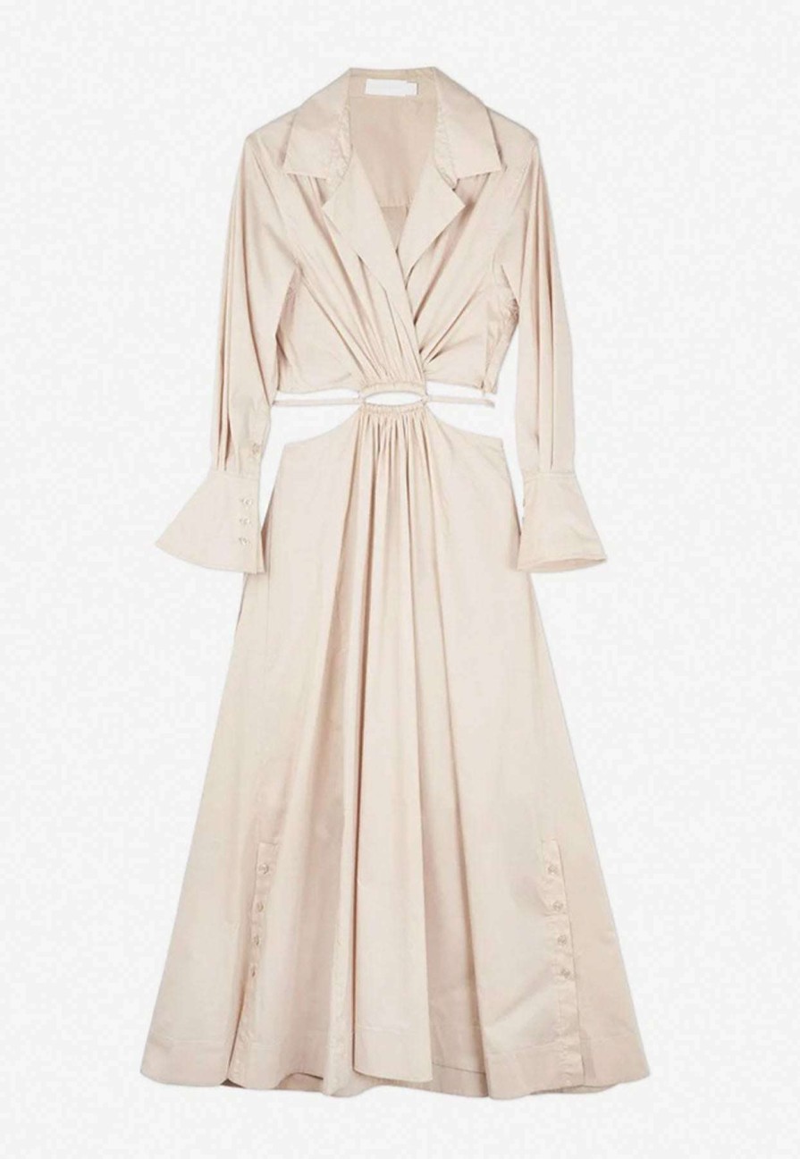 Dresses * | Jonathan Simkhai Alex Shirt Dress With Cut-Outs Beige