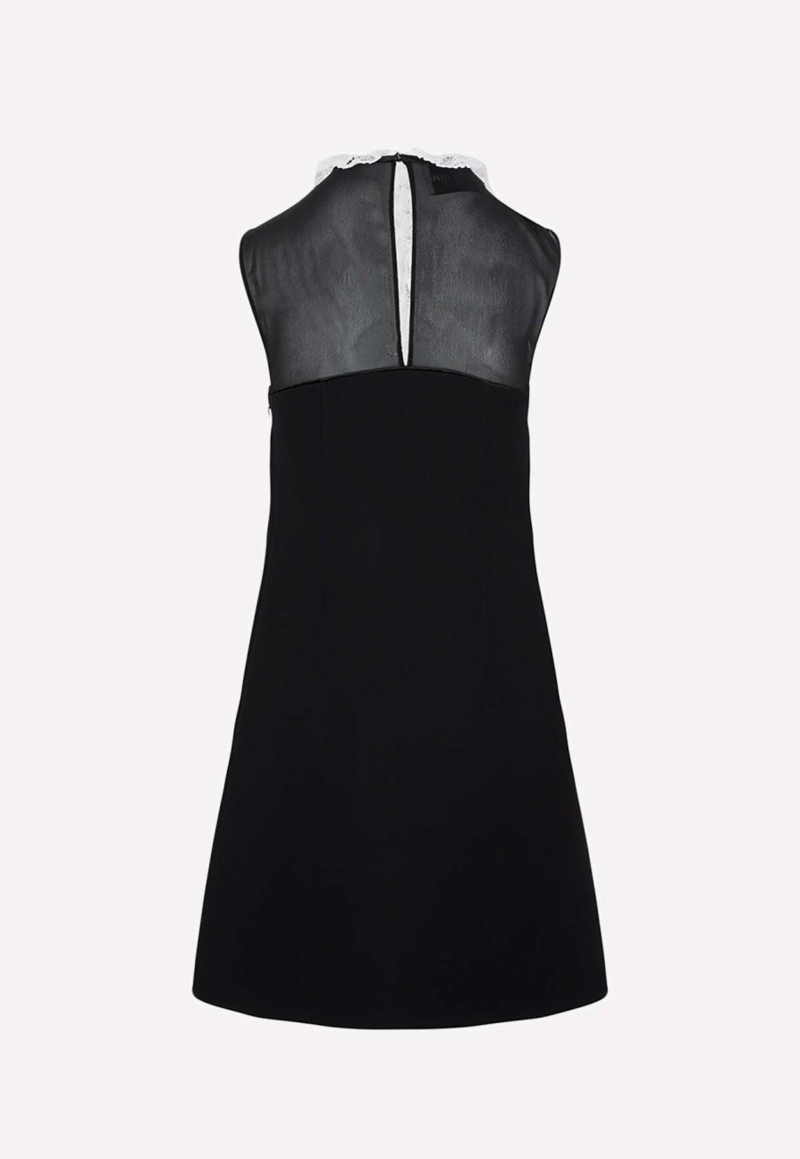 Dresses * | Miu Miu Ruffled Yoke Sleeveless Dress Black