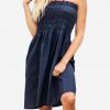 Dresses * | Les Canebiers Mer Smocked Tube Dress In Navy Blue