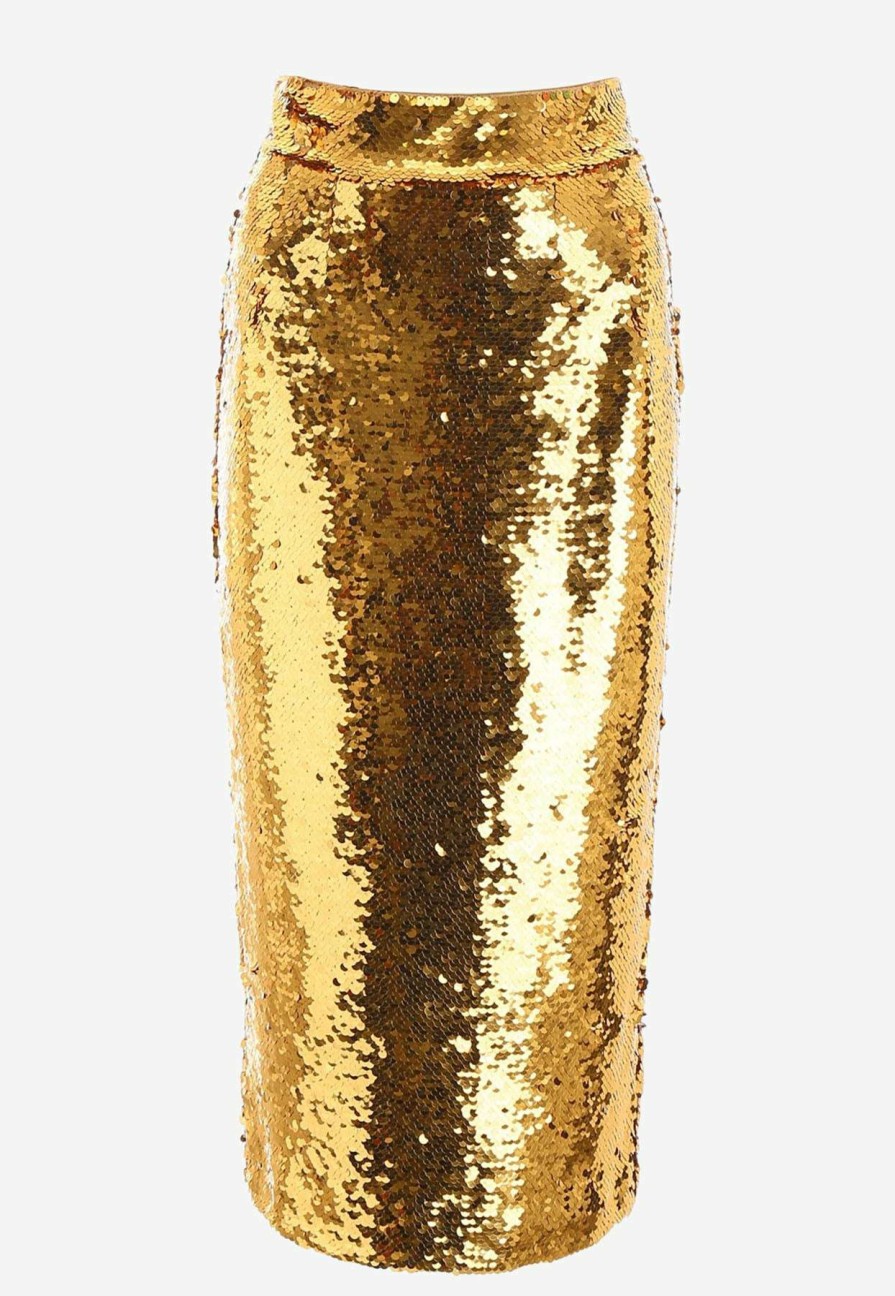 Skirts * | Dolce & Gabbana Sequined Pencil Midi Skirt Gold