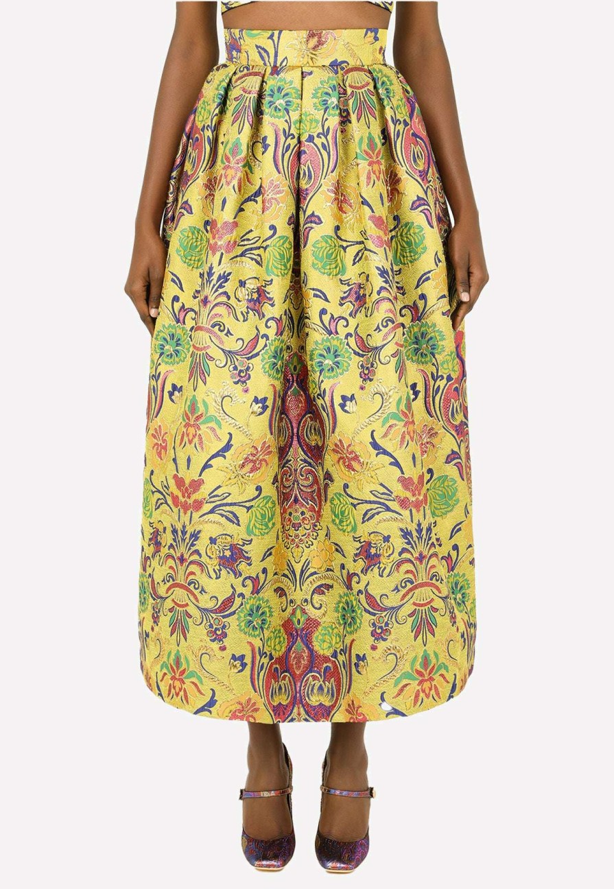 Skirts * | Dolce & Gabbana High-Rise Floral Midi Skirt Multicolor