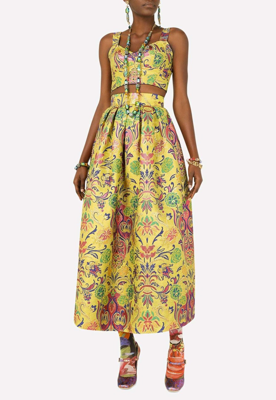 Skirts * | Dolce & Gabbana High-Rise Floral Midi Skirt Multicolor