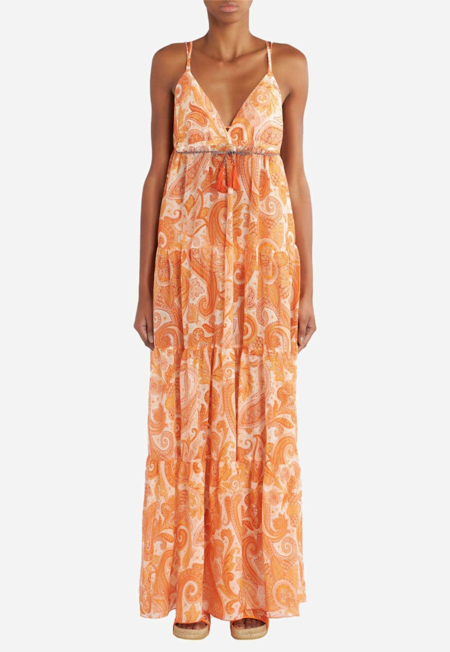 Dresses * | Etro Liquid Paisley Maxi Dress Orange