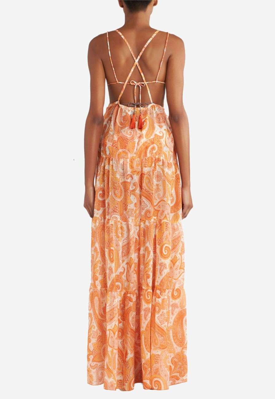 Dresses * | Etro Liquid Paisley Maxi Dress Orange