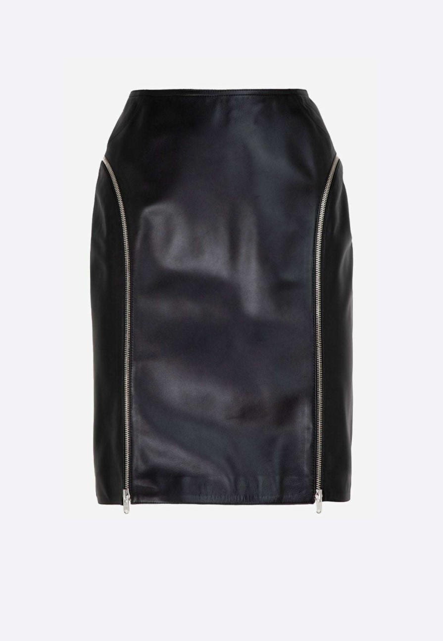 Skirts * | Alaia Zip Mini Skirt In Lamb Leather Black