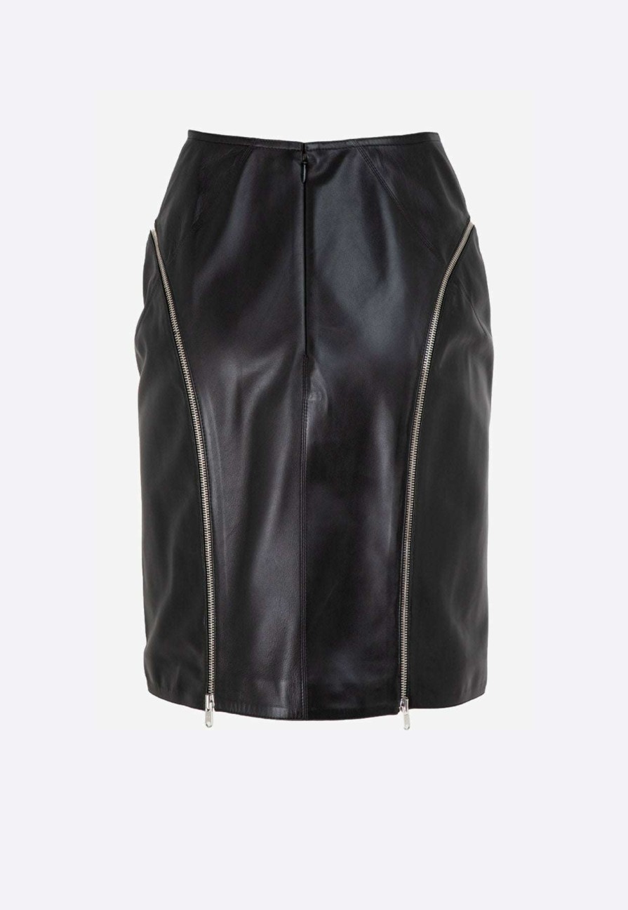 Skirts * | Alaia Zip Mini Skirt In Lamb Leather Black