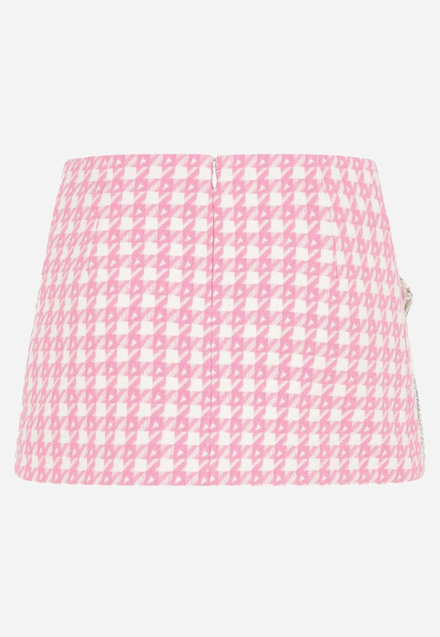 Skirts * | Area Crystal Bow Houndstooth Mini Skirt Pink