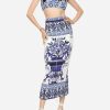 Skirts * | Dolce & Gabbana Majolica Print Silk Midi Skirt Blue