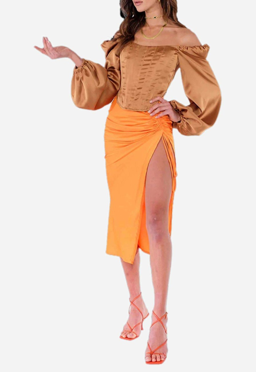 Skirts * | Khirzad Femme Roma Ruched Skirt Orange