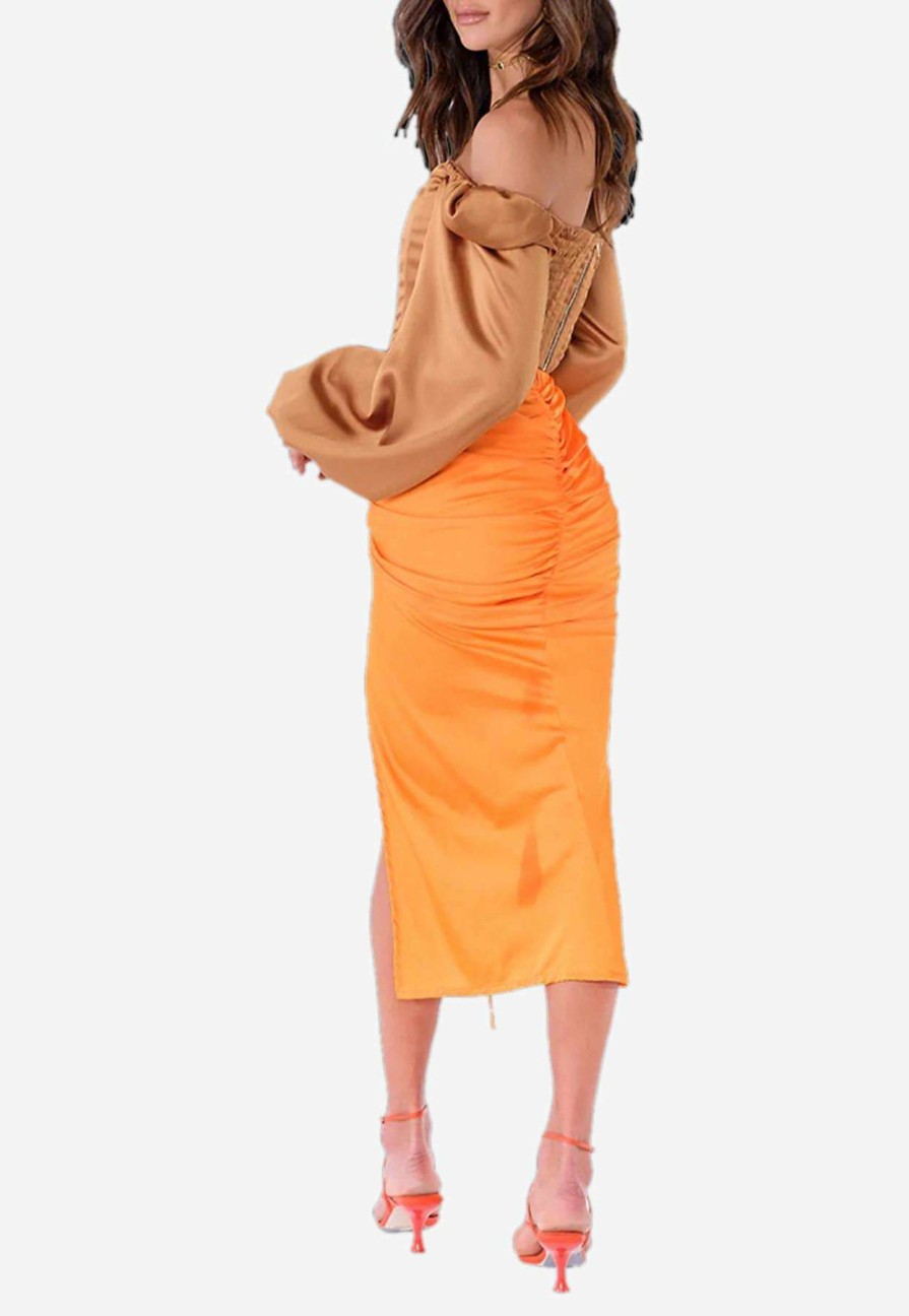 Skirts * | Khirzad Femme Roma Ruched Skirt Orange