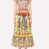 Evening * | Dolce & Gabbana Carretto Print Cotton Poplin Bustier Dress Multicolor