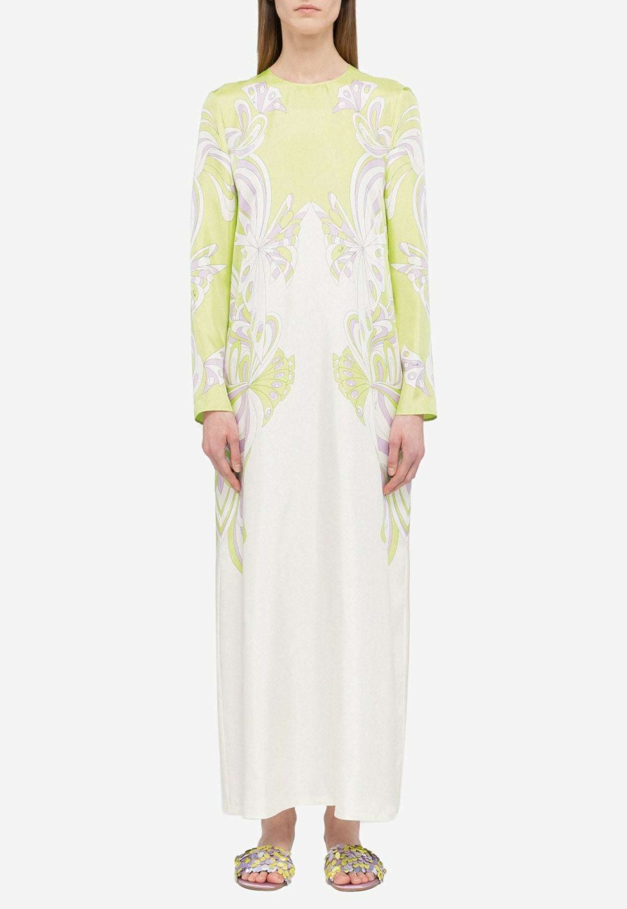 Dresses * | Emilio Pucci Farfelle Print Silk Twill Maxi Dress Green