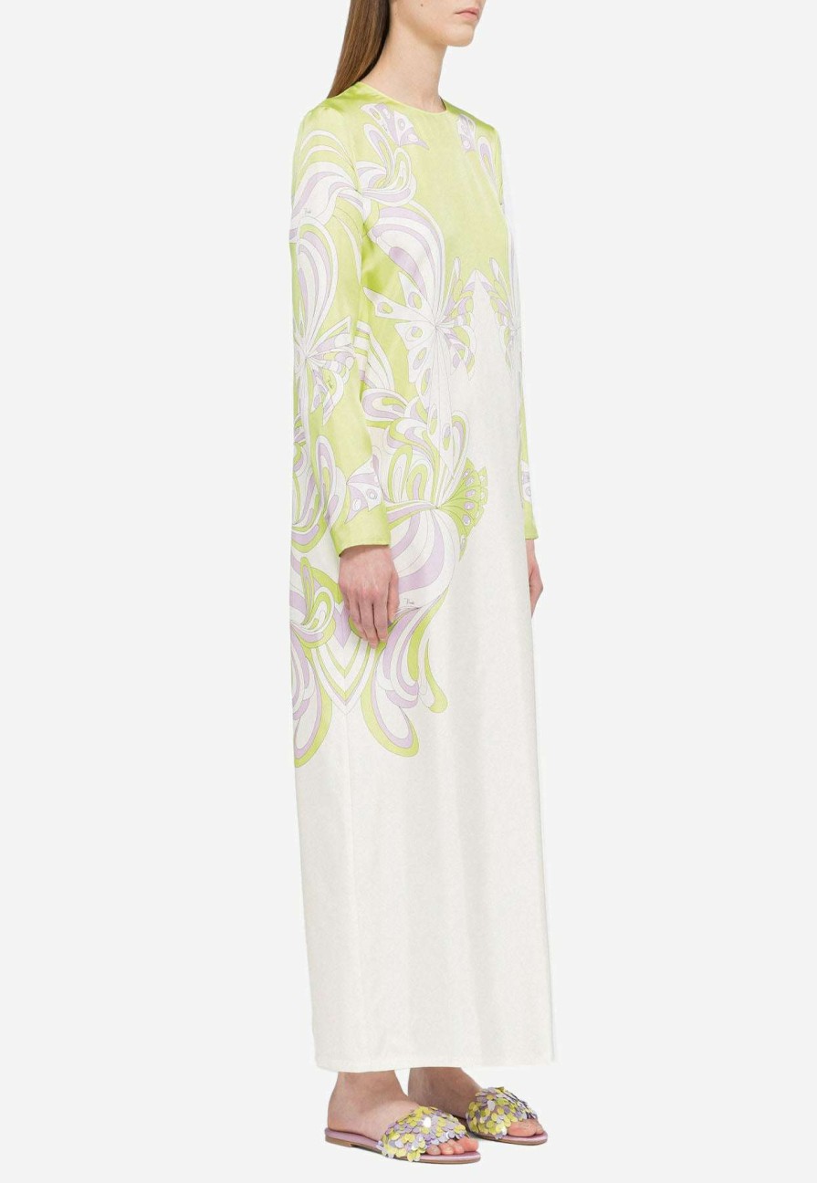 Dresses * | Emilio Pucci Farfelle Print Silk Twill Maxi Dress Green