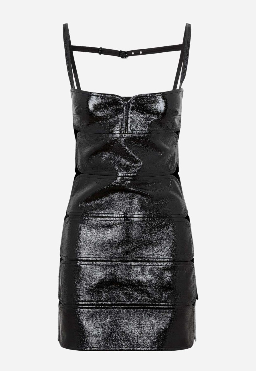 Dresses * | Courreges Diamond Cut-Out Vinyl Mini Dress Black