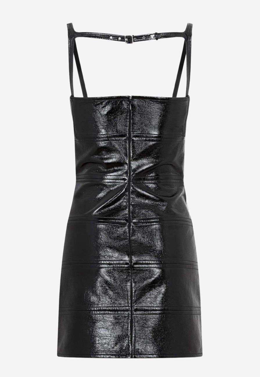 Dresses * | Courreges Diamond Cut-Out Vinyl Mini Dress Black