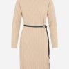 Dresses * | Peserico Knitted Wool Cable Long-Sleeved Midi Dress Nude