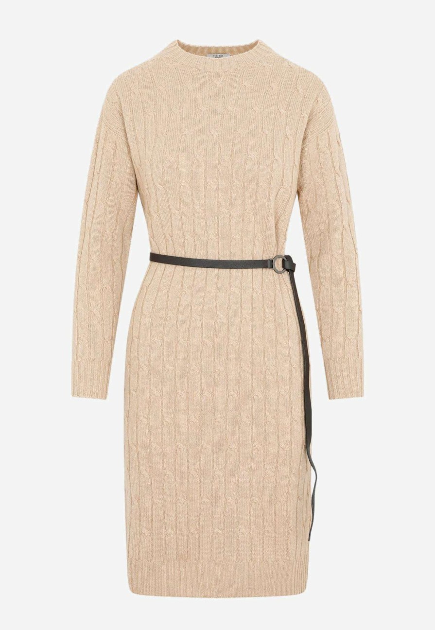 Dresses * | Peserico Knitted Wool Cable Long-Sleeved Midi Dress Nude