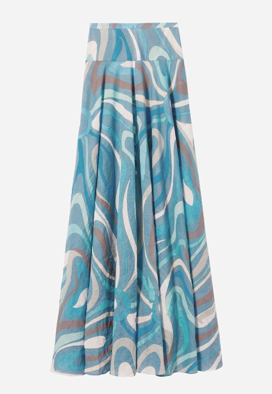 Skirts * | Emilio Pucci Marmo Print Flared Maxi Skirt Blue