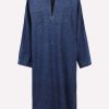 Dresses * | Valentino V-Neck Denim Kaftan Dress Blue