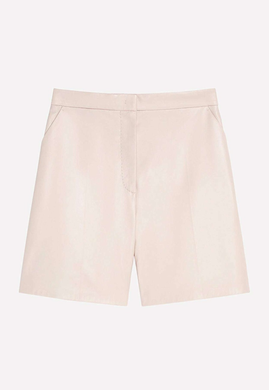 Shorts * | Max Mara High-Waist Leather Shorts Pink