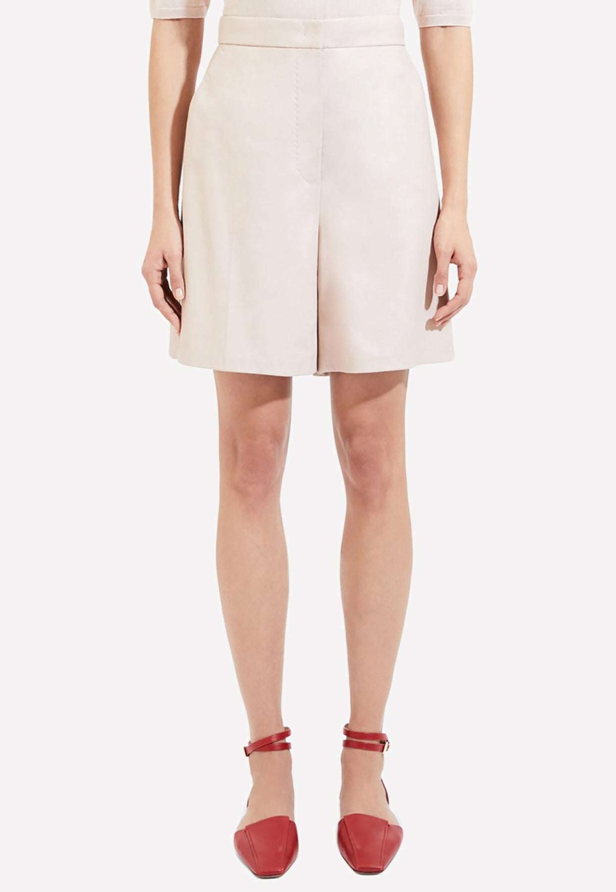 Shorts * | Max Mara High-Waist Leather Shorts Pink