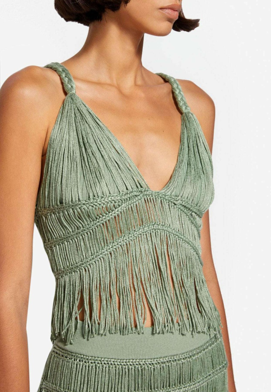 Evening * | Jonathan Simkhai Claudette Macrame Bralette With Fringe Green