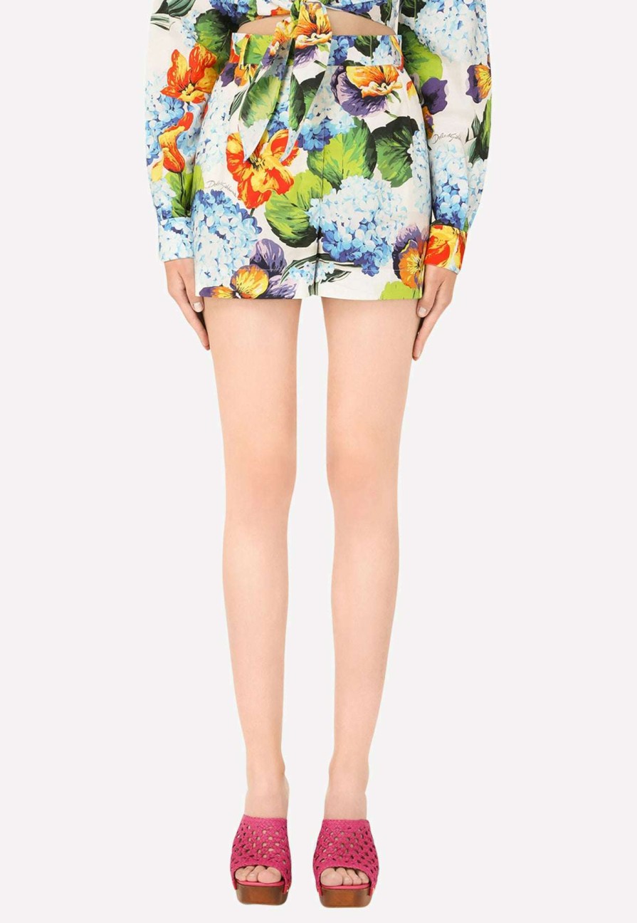 Shorts * | Dolce & Gabbana Hydrangea Print Cotton Shorts Multicolor