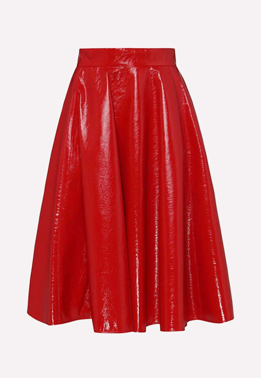 Skirts * | Dolce & Gabbana High-Waist Flared Midi Skirt Red