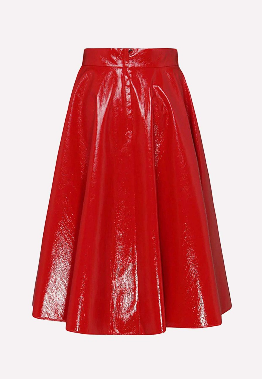 Skirts * | Dolce & Gabbana High-Waist Flared Midi Skirt Red