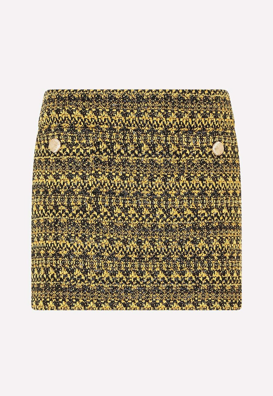 Skirts * | Alessandra Rich Vichy Tweed Mini Skirt Yellow