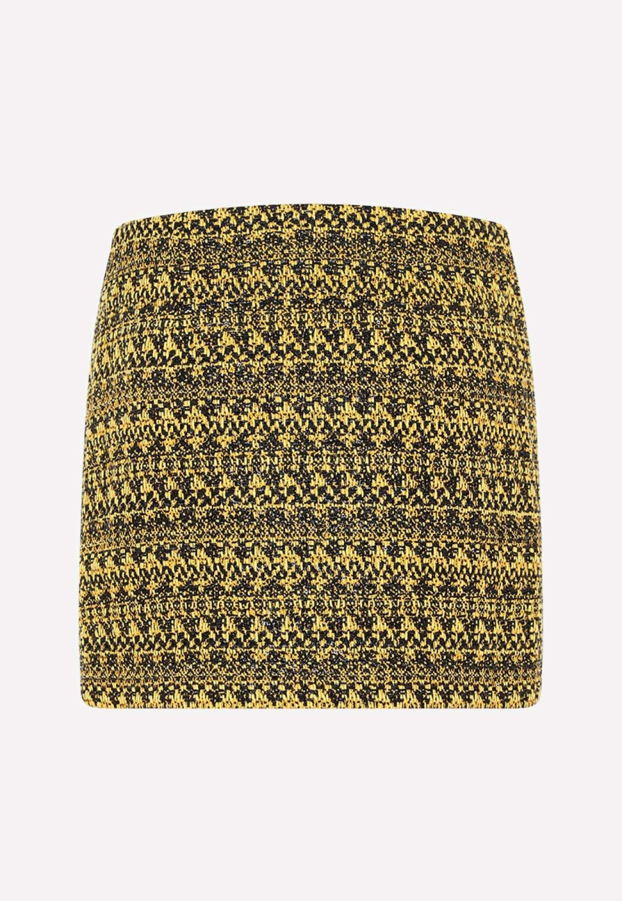 Skirts * | Alessandra Rich Vichy Tweed Mini Skirt Yellow