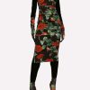 Evening * | Dolce & Gabbana Rose Print Silk Charmeuse Midi Dress Multicolor