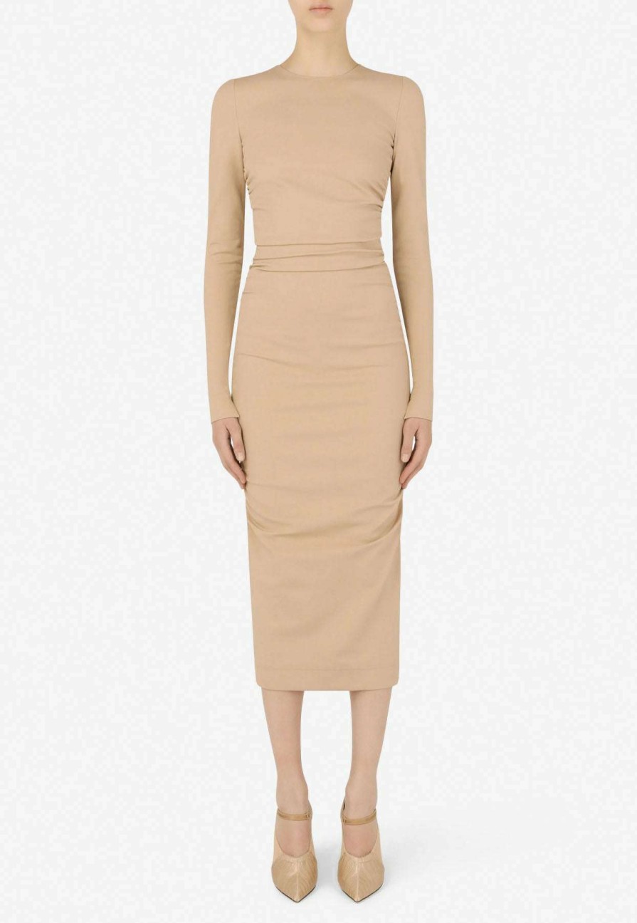 Dresses * | Dolce & Gabbana Draped Midi Jersey Dress Beige