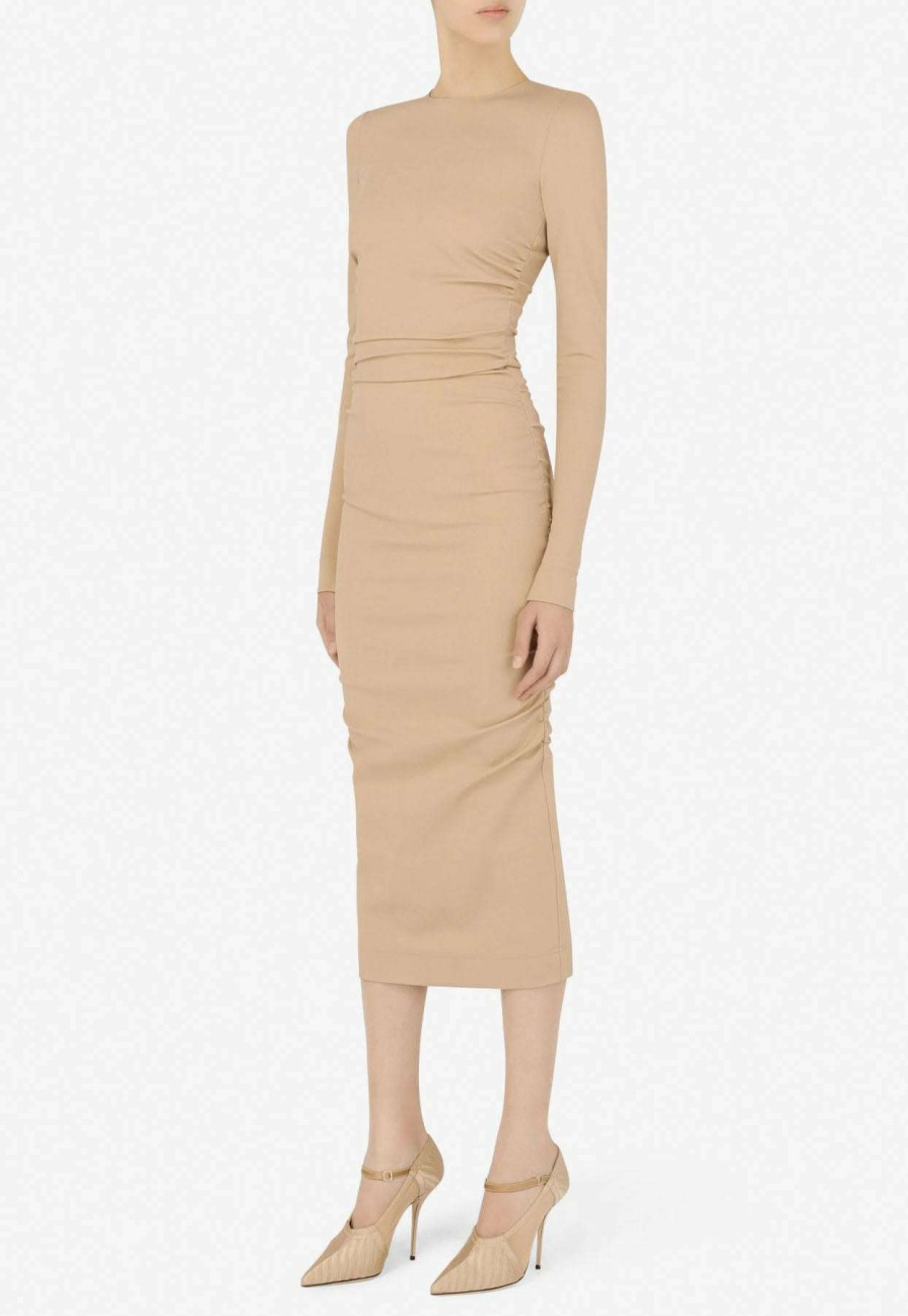 Dresses * | Dolce & Gabbana Draped Midi Jersey Dress Beige