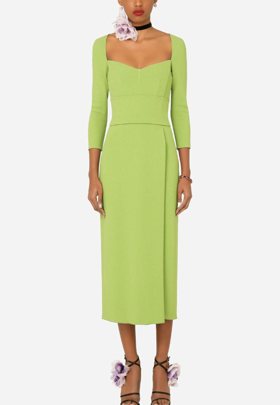 Evening * | Dolce & Gabbana Sweetheart Crepe De Chine Midi Dress Green