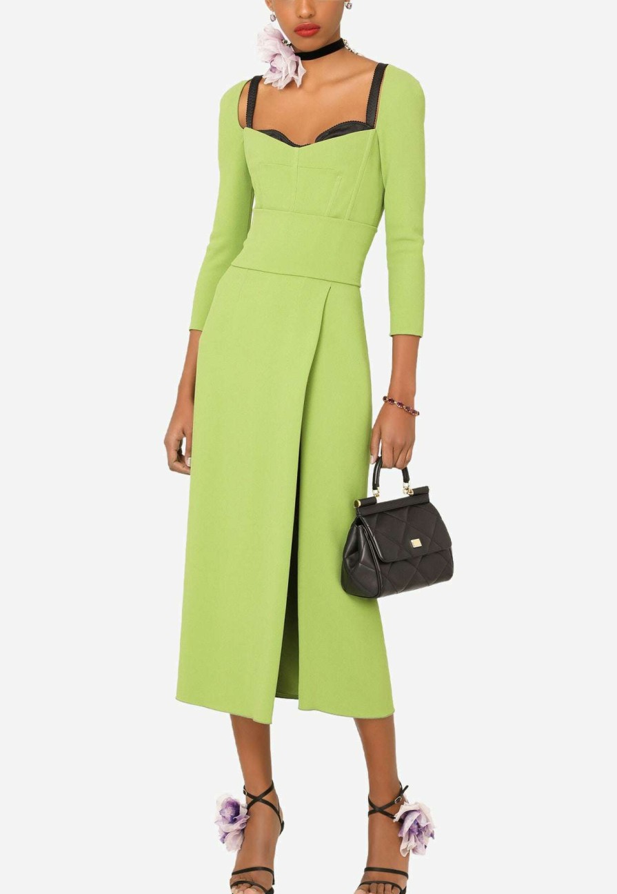 Evening * | Dolce & Gabbana Sweetheart Crepe De Chine Midi Dress Green