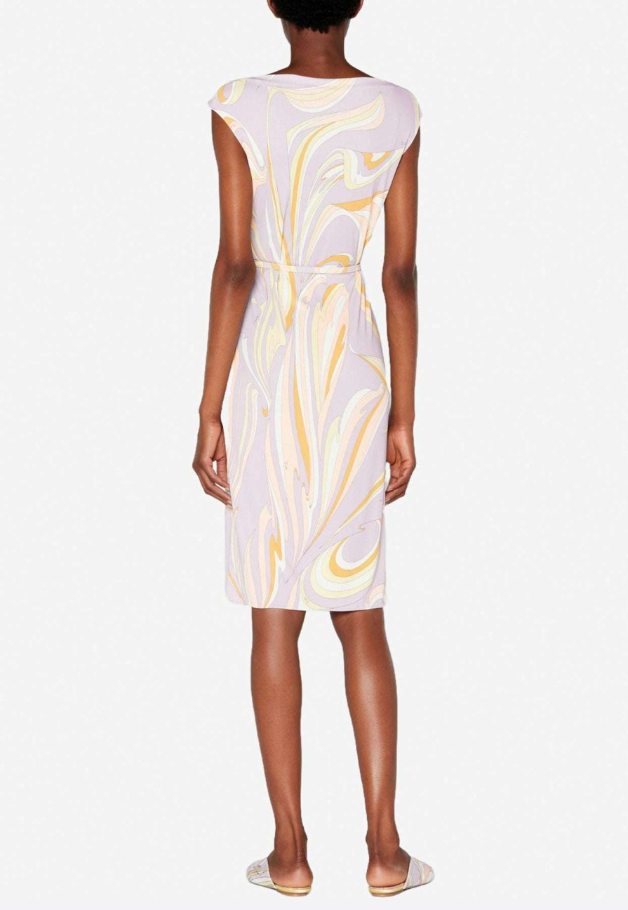 Dresses * | Emilio Pucci Vortici Print Belted Satin Dress Purple