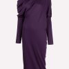 Evening * | Tom Ford Draped Shoulder Cashmere And Silk Midi Dress Purple