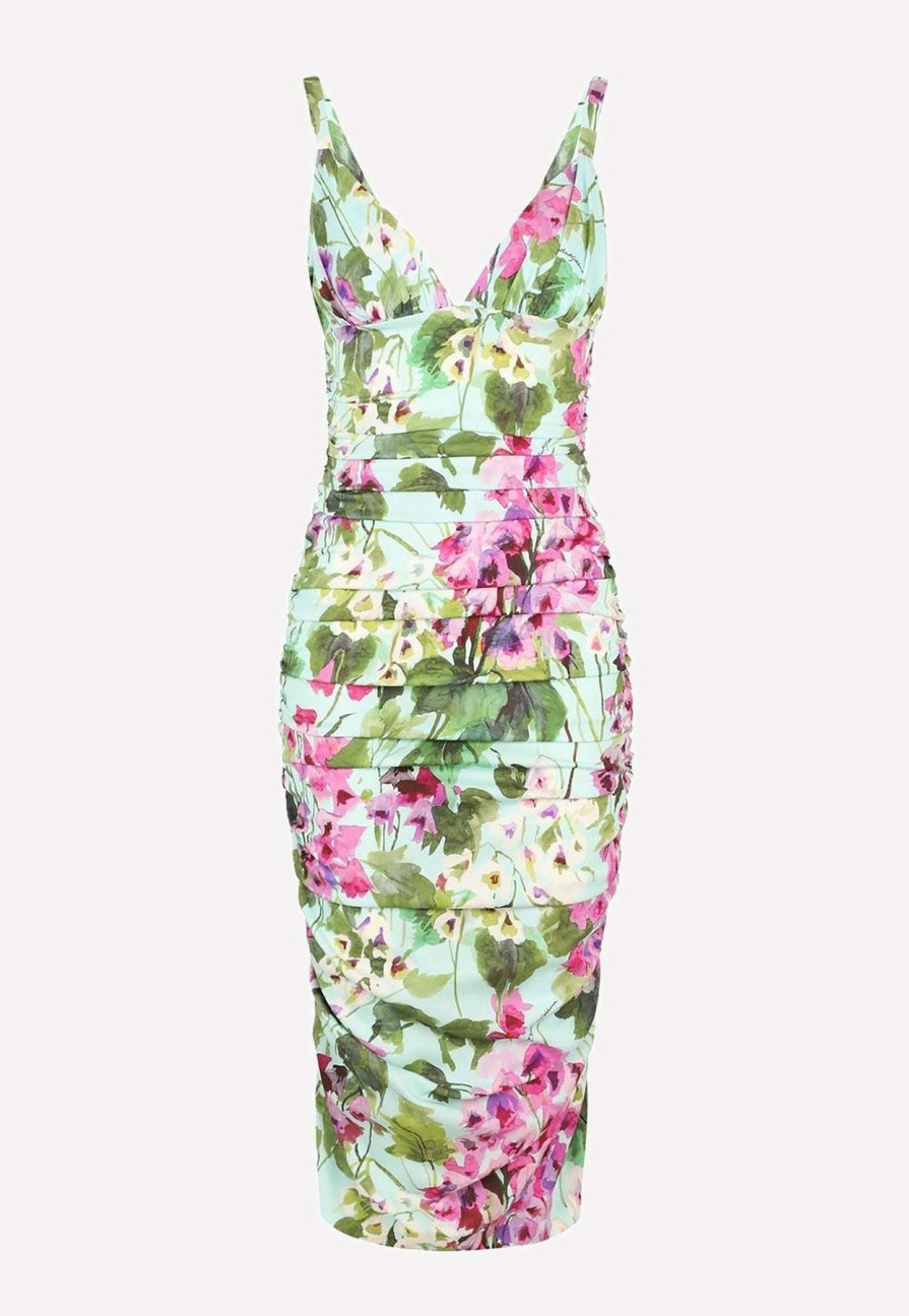 Dresses * | Dolce & Gabbana Sleeveless Floral Midi Dress Multicolor