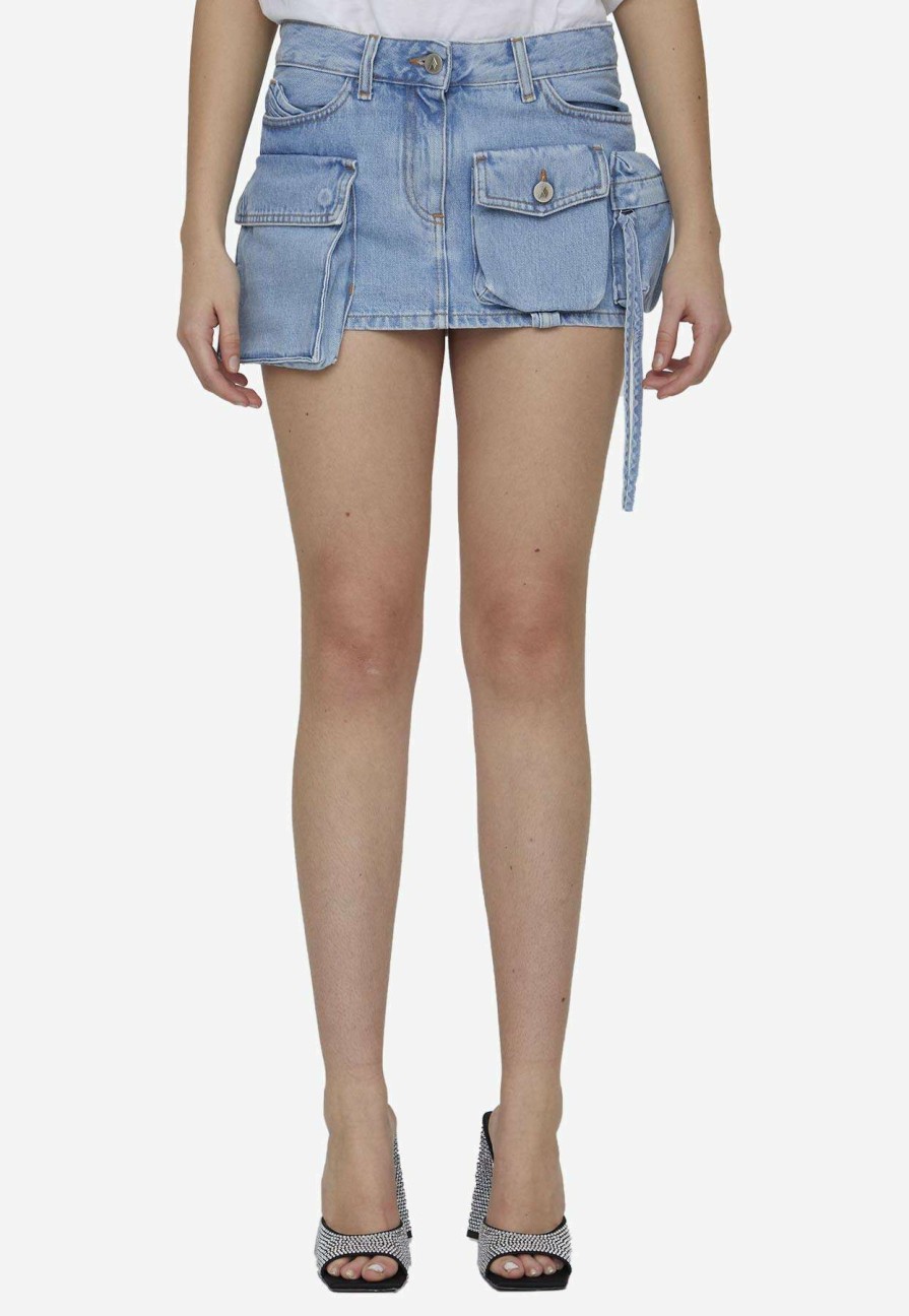 Skirts * | The Attico Cargo Denim Mini Skirt Blue