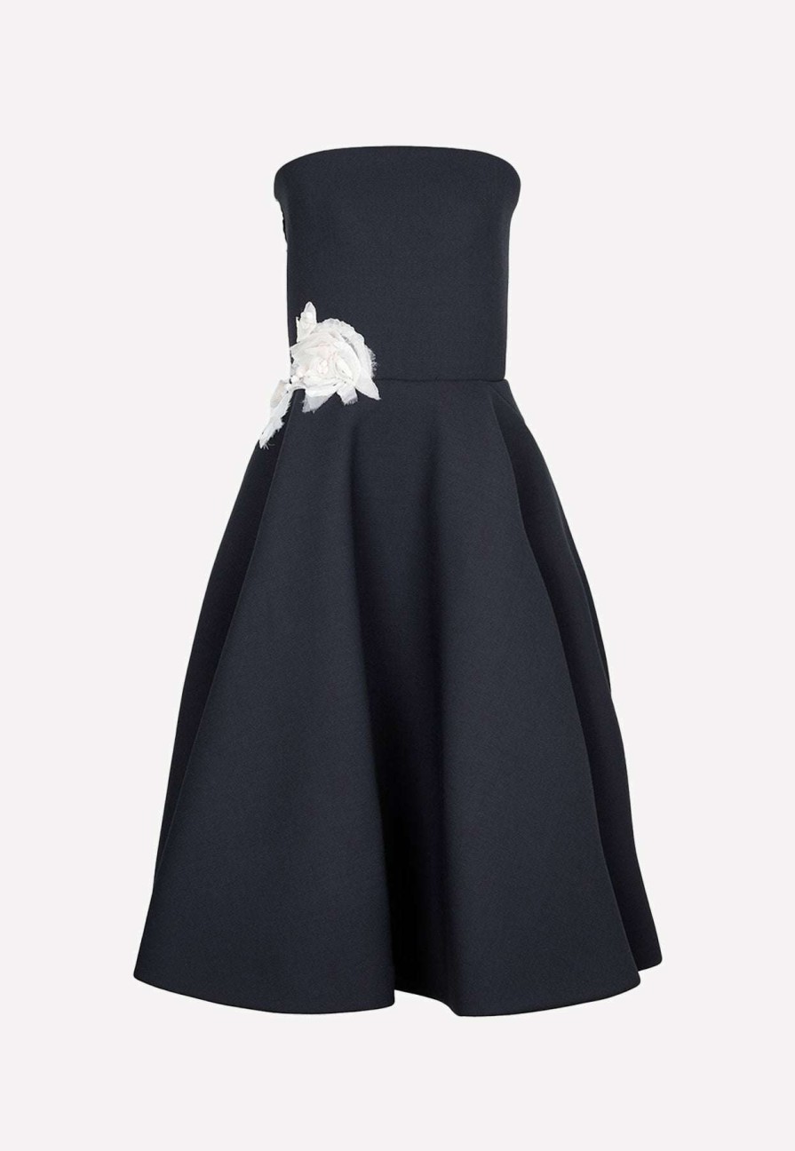 Evening * | Lanvin Flower Applique Strapless Midi Dress Midnight Blue