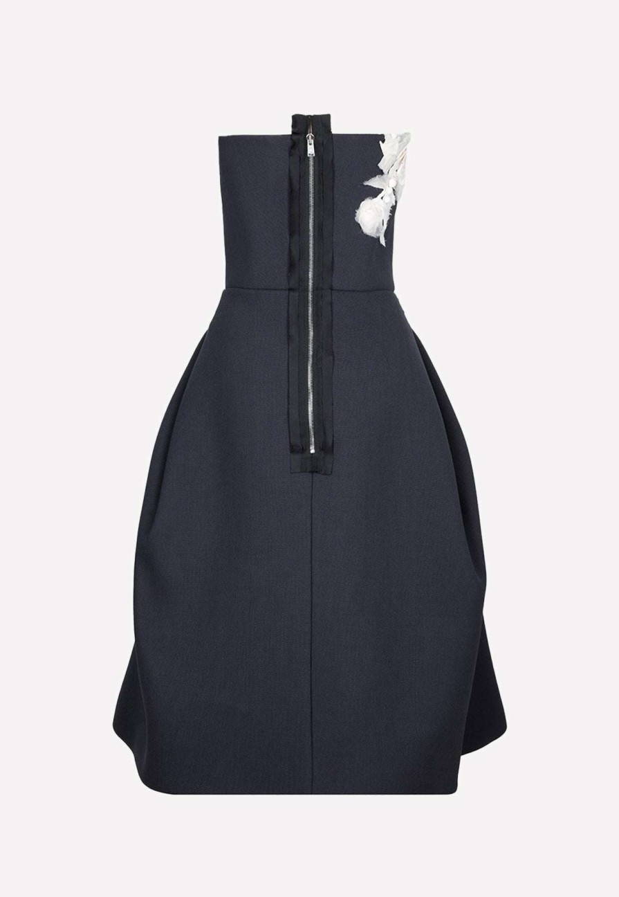 Evening * | Lanvin Flower Applique Strapless Midi Dress Midnight Blue